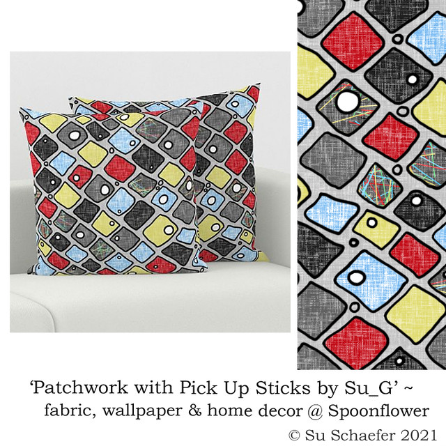 Design Challenge entry: 'Patchwork with Pick Up Sticks by Su_G' - cushions mockup