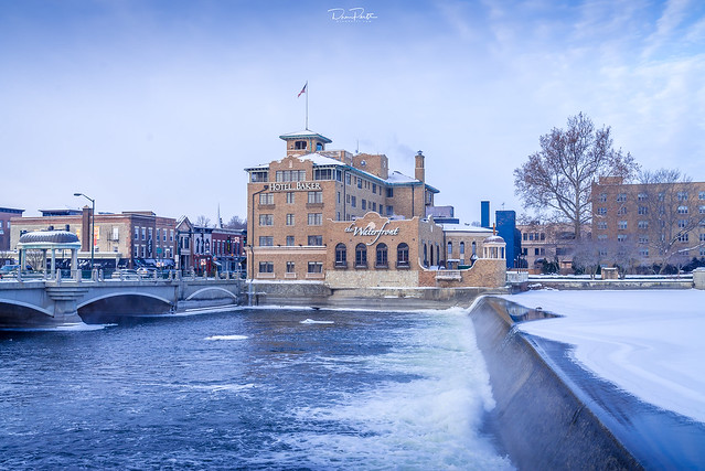 Snow Covered Fox River Dam in St. Charles, Illinois