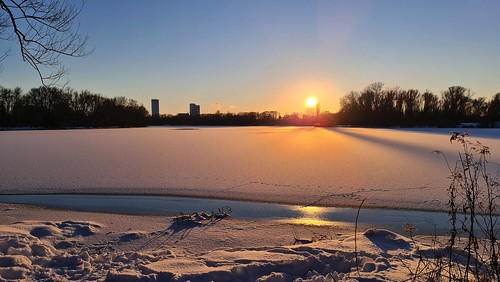südsee lake eis ice schnee snow braunschweig germany deutschland winter sunset sonnenuntergang