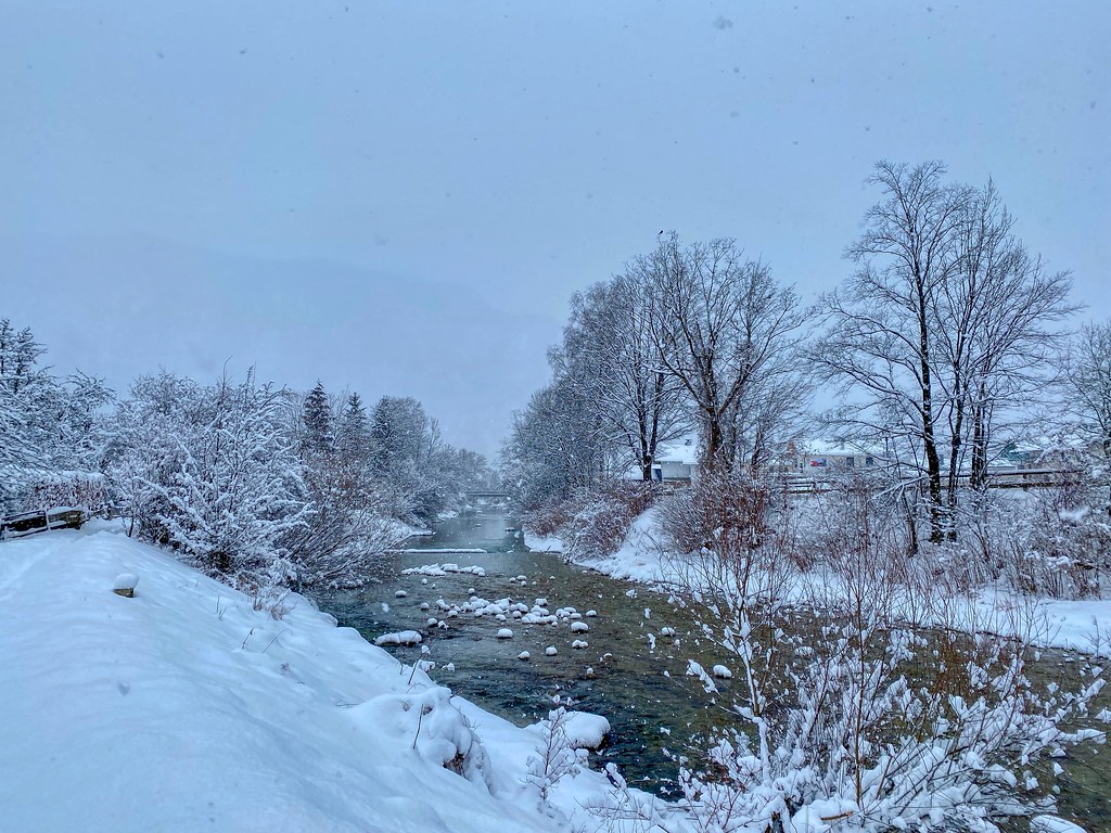 Kieferbach creek in winter in Kiefersfelden in Bavaria, Germany
