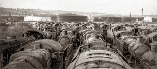 Woodham's Scrapyard -Most of these engines survived the cutter's torch. Circa 1969