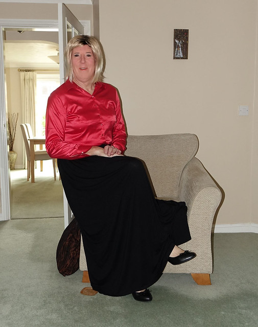 Love a red satin blouse  - Seven