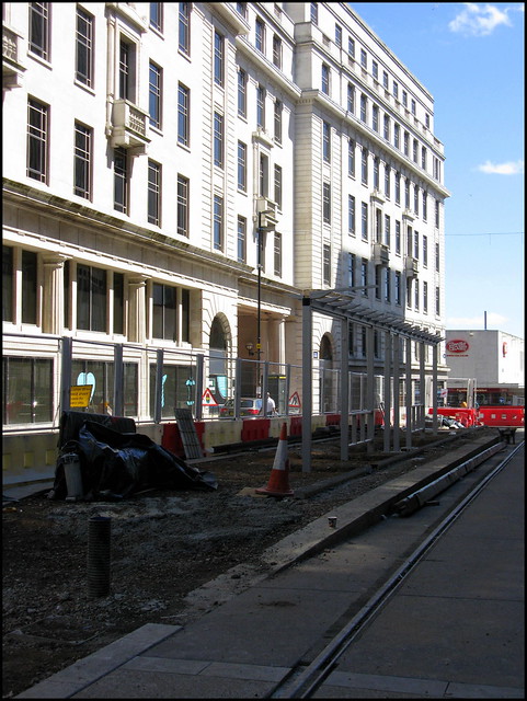 Bull Street tram stop being built, West Midlands Metro, Birmingham, July 2015