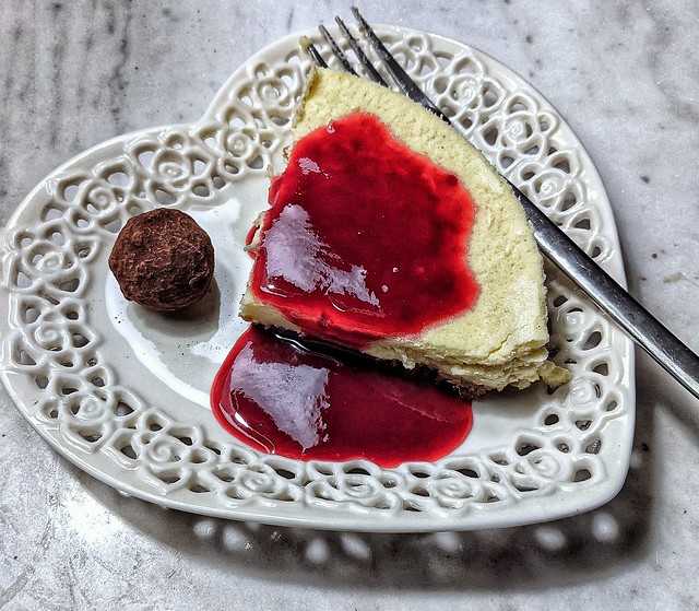 Craft At Home Valentine's Dinner - Cheesecake, Raspberry Sauce, Chocolate Truffle