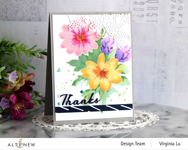 Altenew-Flower Bunch Simple Layering Stencil-Simple Greetings Die-Sweet Moments Paper Pack-Seashore Enamal Dots -004