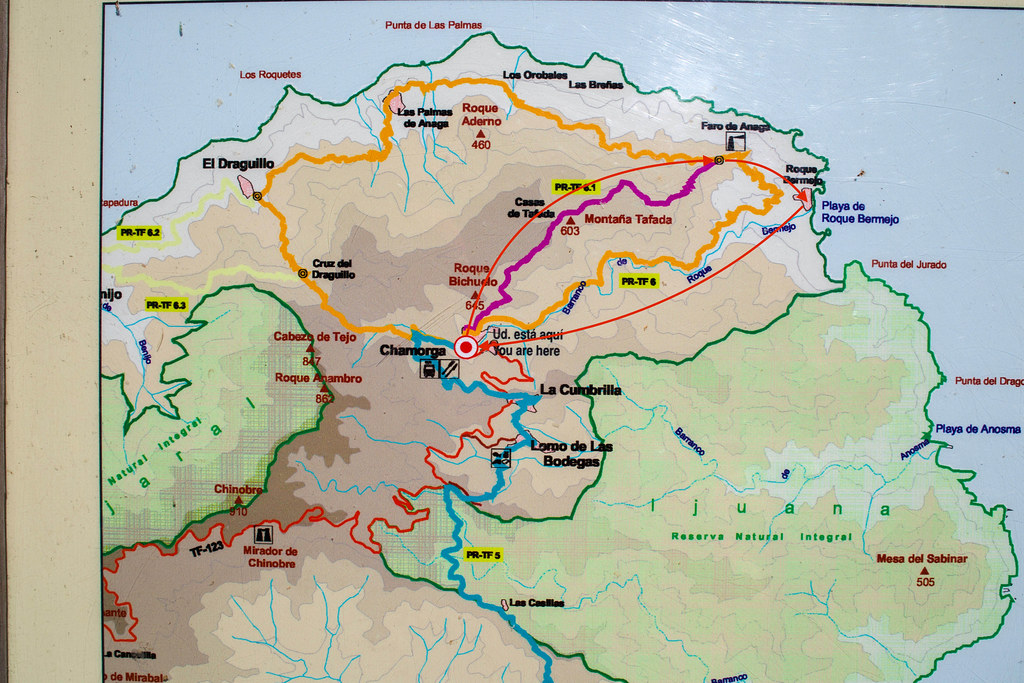 Mapa sendero a Roque Bermejo en Chamorga