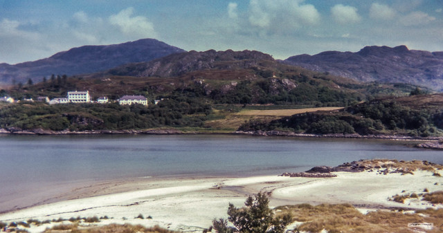 Morar Bay and its gleaming white sands, hotel and village.
