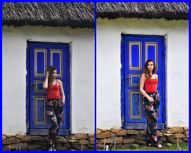 Girl in red & blue door