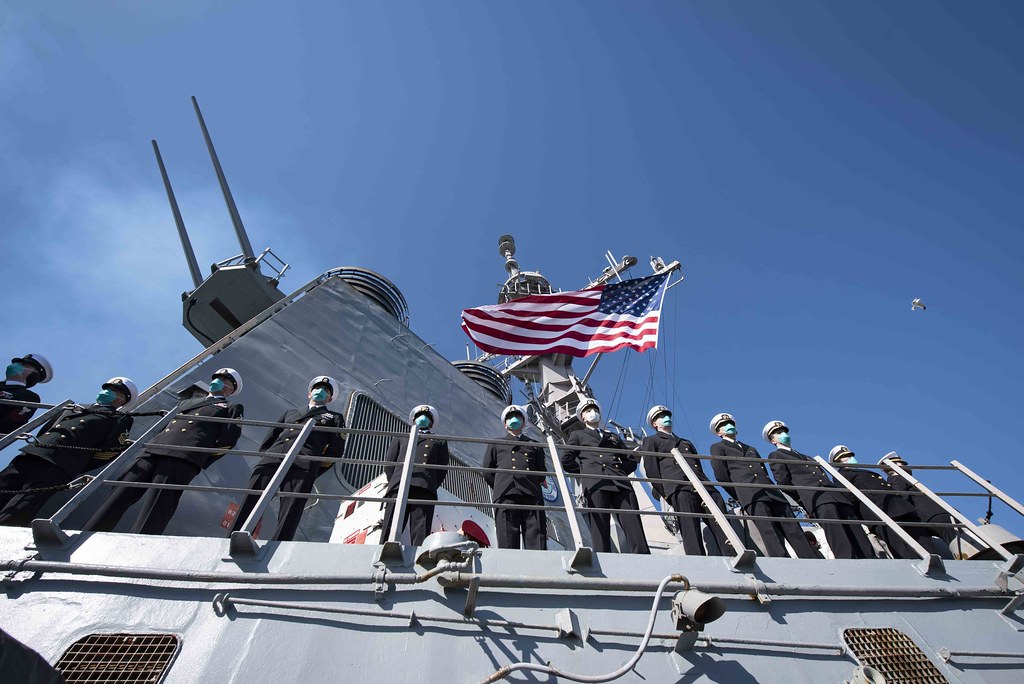 USS Mitscher (DDG 57) departs for a deployment.