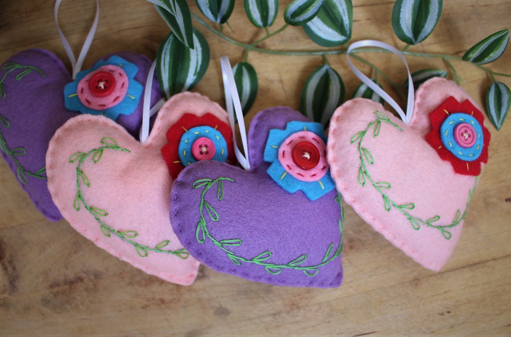 Handmade Cheery Floral Embroidered Heart Ornament