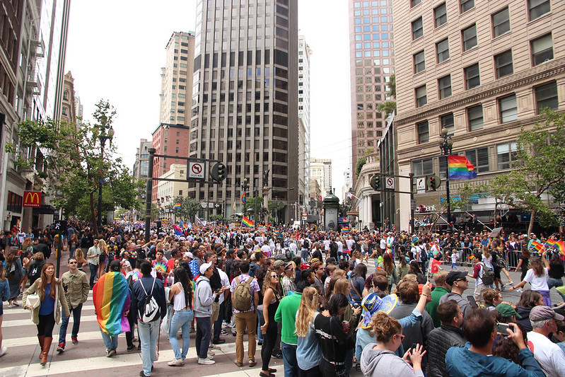LOTS of people. LOTS of rainbows. Hopefully everyone in this photo have clothes on... not everyone did. One or two literally wearing nothing.