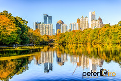 Fall Colors at Piedmont Park with Atlanta Midtown Skyline in Background