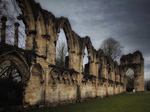 landscape skyscape abbey abandoned ruins eroded sky clouds architecture medieval gothic york yorkshire