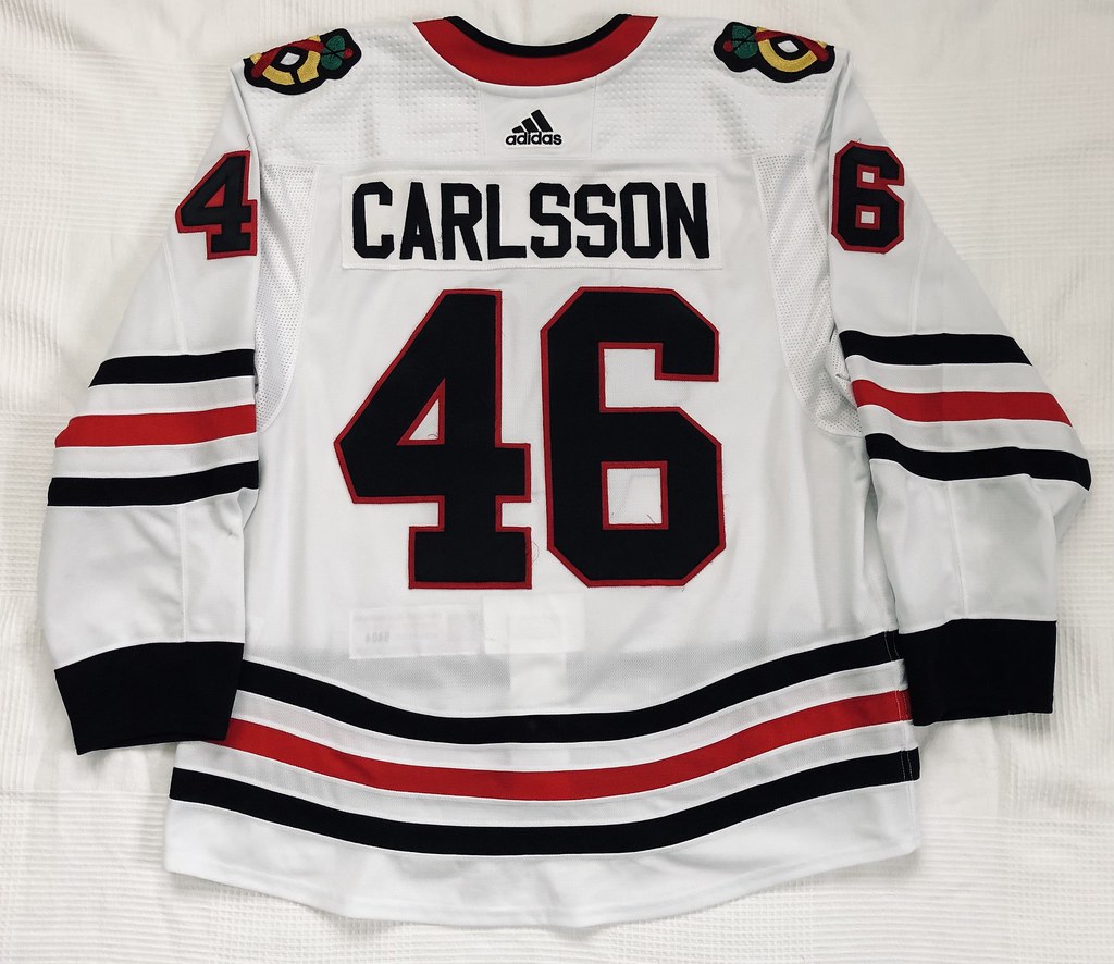 2019-20 Set 1 Lucas Carlsson Chicago Blackhawks Away Game Worn Jersey Back