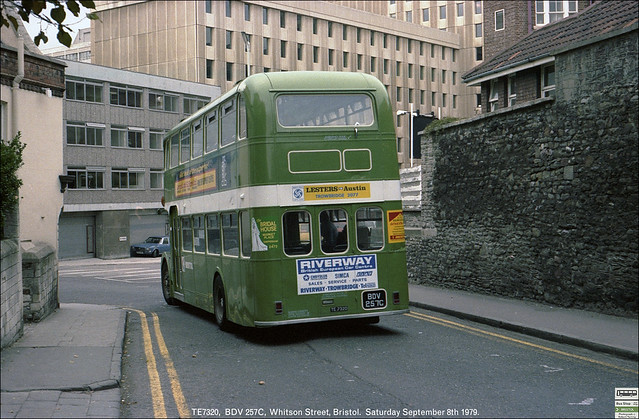 A rare-sighting of a Trowbridge bus in Bristol - TE7320,  BDV257C, Whitson Street, Bristol, September 8th  1979