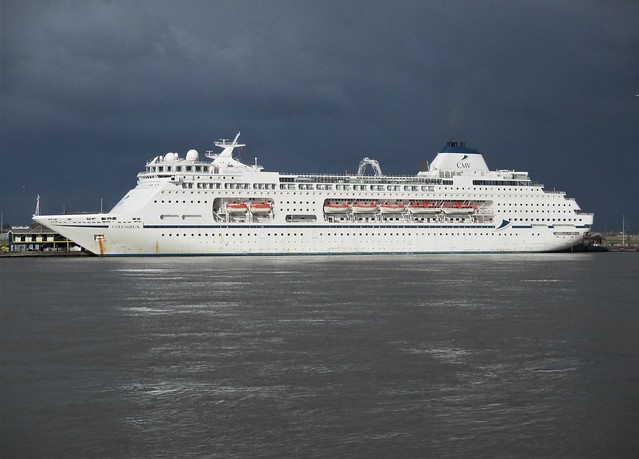 The approaching storm has cruise liner CMV Columbus in its path - Tilbury, River Thames on 15.10.20