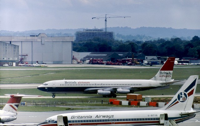 G-ARRA Boeing 707-436 of British Airtours taxies for a runway 26 departure at London Gatwick