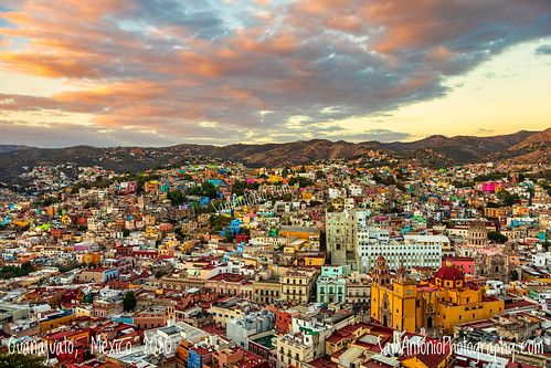 Colorful Cityscape Sunset of Guanajuato, Mexico by www.SamAntonioPhotography.com, Listed as a UNESCO World Heritage Site, Guanajuato is a colonial-era city situated in a valley that 