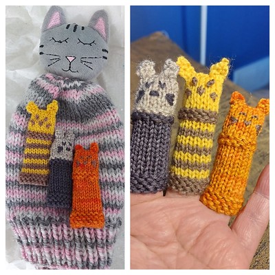 Sandi (sandima) knit the Kitty Fingers by Cher Marcus and the hat for her great niece’s birthday!