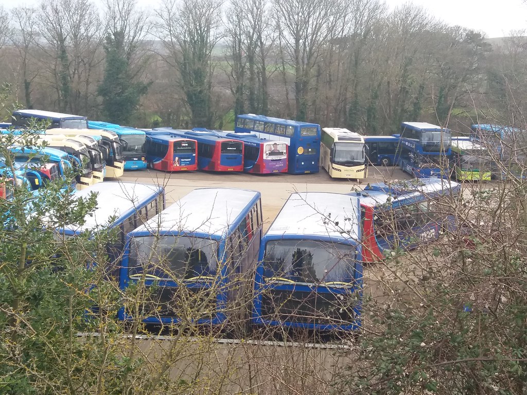 Lots of Go South Coast buses are parked at the Mountjoy outstation on the Isle of Wight