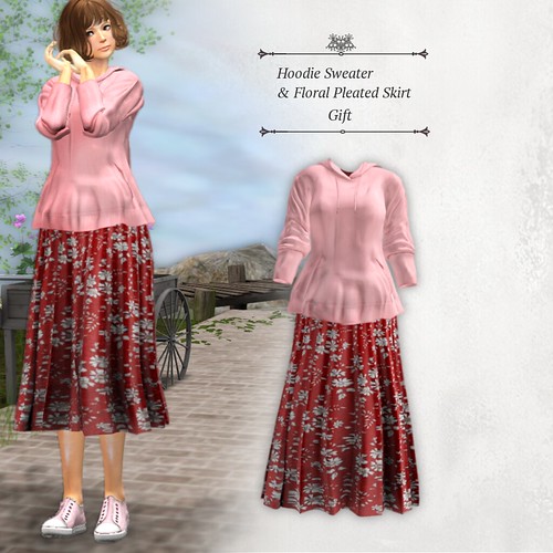 Hoodie Sweater & Floral Pleated Skirt (Group Gift)