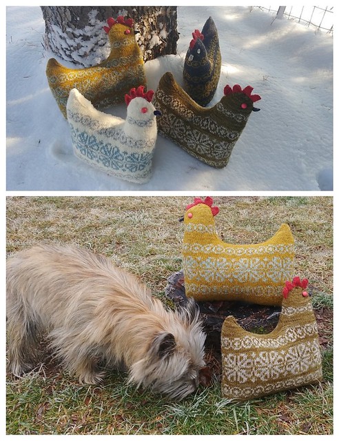 Sharon used leftover Lichen and Lace Rustic Heather Sport from her projects to knit these super cute Fancy Hen(s) by Ella Austen!