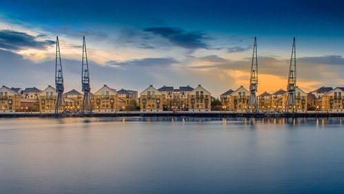 london england dawn crane british buildings docklands sunrise architecture city britain urban gb uk longexposure hdr water