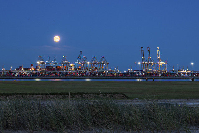 Rotterdam Harbour at full moon
