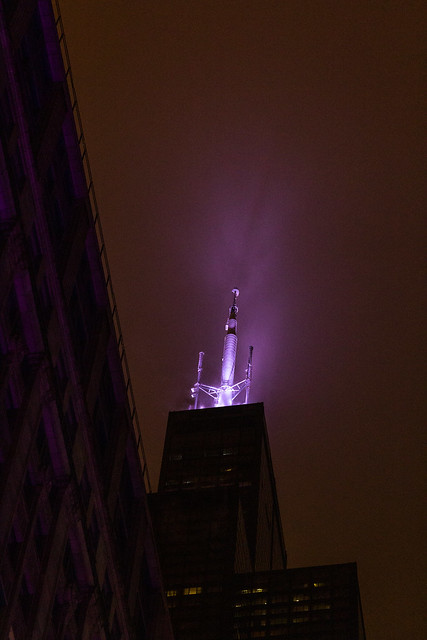 Willis Tower glowing purple