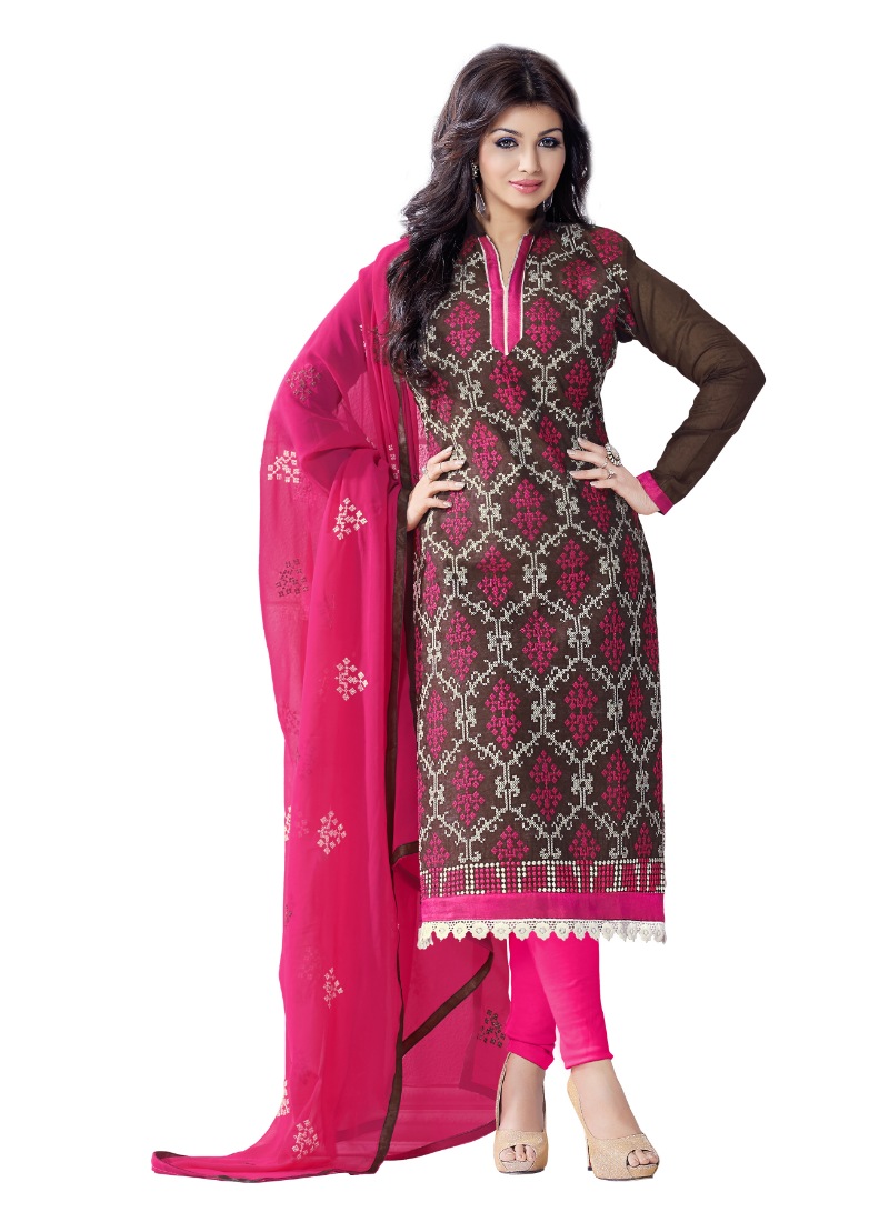 Generic Women's Chanderi Unstitched Salwar Suit-Material With Dupatta (Brown,2.2 Mtrs) Generic Women's Chanderi Unstitched Salwar Suit-Material With Dupatta (Brown,2.2 Mtrs)