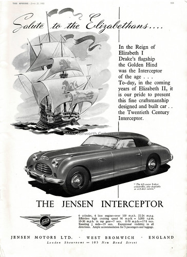 Salute to the Elizabethans ... the Jensen Interceptor : advert issued by Jensen Motors Ltd., West Bromwich, 1953 | by mikeyashworth