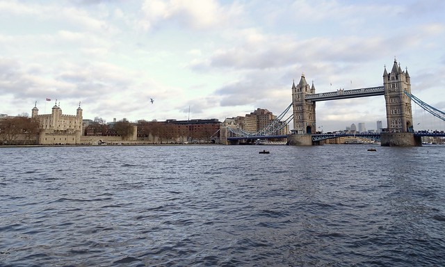 The Thames, The Tower and Tower Bridge, London.