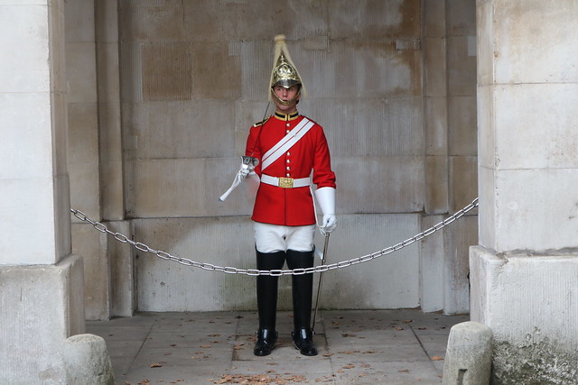 Soldier of the Lifeguards regiment of the Household Cavalry on guard