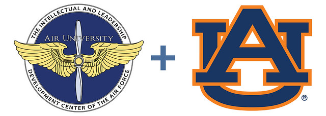 Air University logo with the words, “The intellectual and leadership center of the U.S. Air Force,” and the Auburn University logo with an interlocking AU.