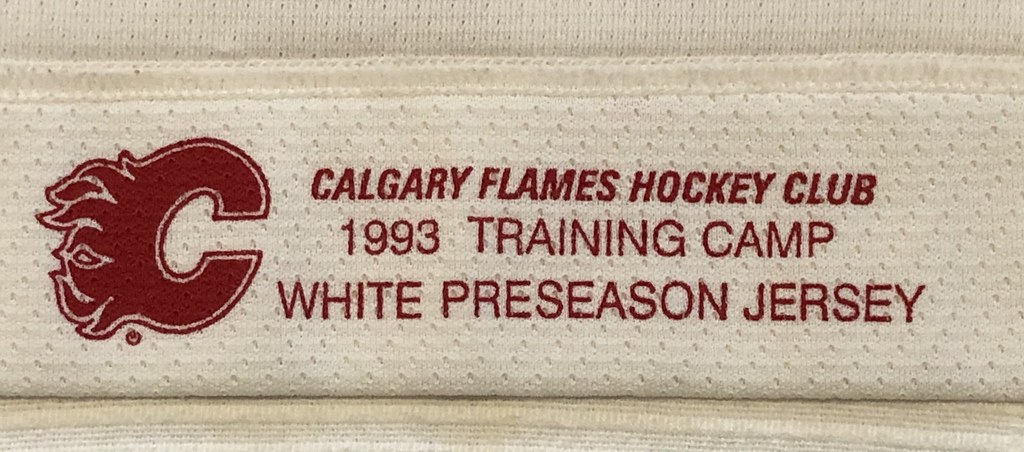 1993-94 Zarley Zalapski Calgary Flames Authentic Home Jersey Team Stamp