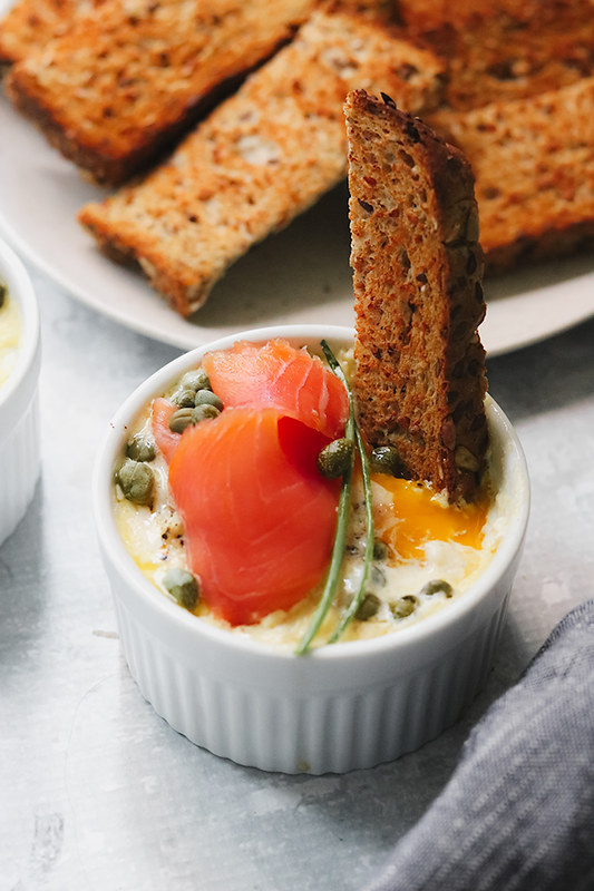 Creamy Baked Eggs with Smoked Salmon