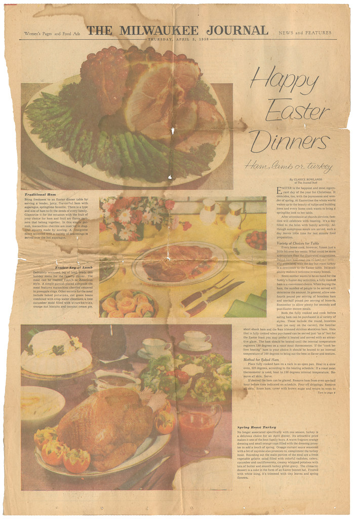 Easter Dinners The Milwaukee Journal 1958-04-03 A