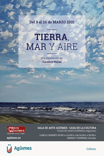 Cartel promocional de la exposición "Tierra, mar y aire..." de Carolina Mejías en la Sala de Arte Agüimes