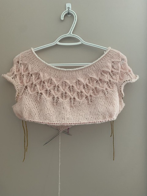 On my needles is Love Note by tincanknits. I am knitting it with The Fibre Co. Cirro!