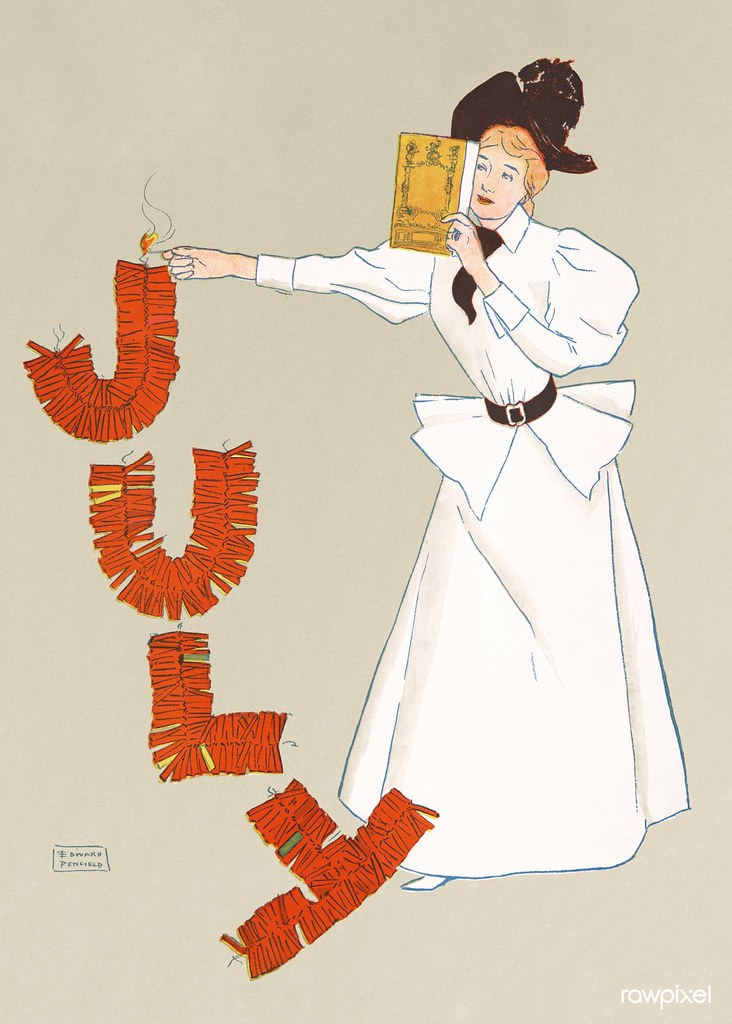 Woman lighting up firecrackers (1894) print in high resolution by Edward Penfield. Original from Library of Congress. Digitally enhanced by rawpixel.