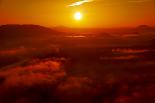 Red dawn on Lilienstein mountain