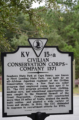 CCC historical sign outside the Main Visitor Center at First Landing