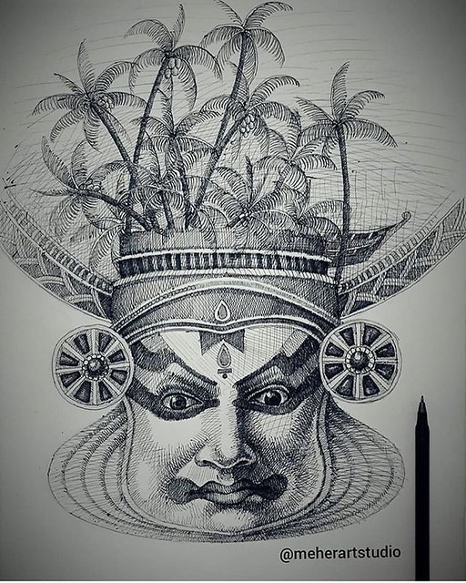 Creative Pen Drawing Kathakali
