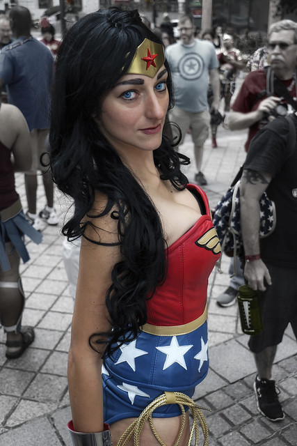 Wonder Woman standing out in a crowd