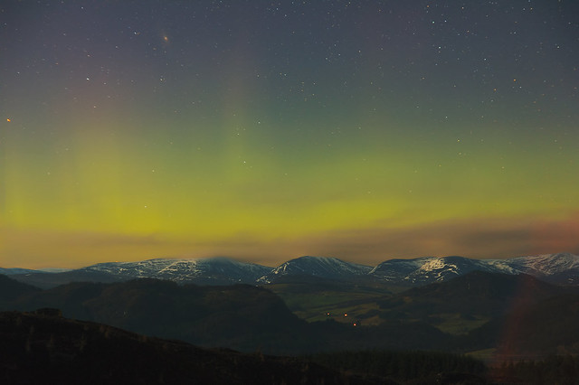 Aurora borealis over hills of Atholl