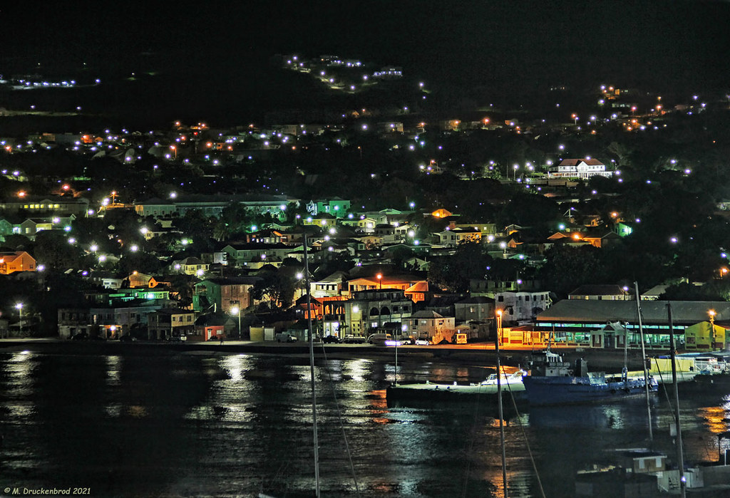 Downtown Basseterre and the Port of Saint Kitts after dark