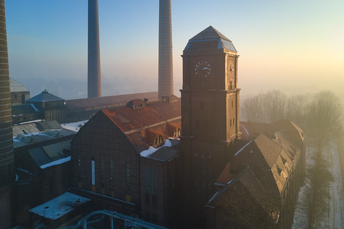 industry industrial sunrise drone chimney powerplant powerstation vintage old decaying clock