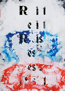 Zavier Ellis 'Resist (Repeat) III (Tricolour)', 2021 Acrylic, emulsion, spray paint on digital gloss print 42x29.7cm