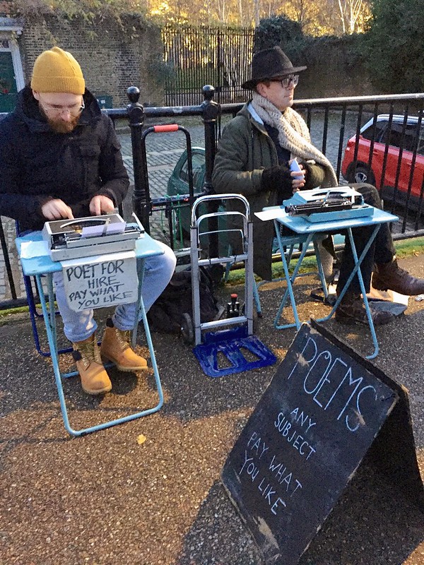 Poet for hire. Pay what you like. Bankside, London.