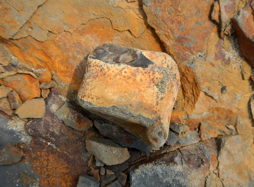 Rock formations of rust and shale in Porthgain, Wales